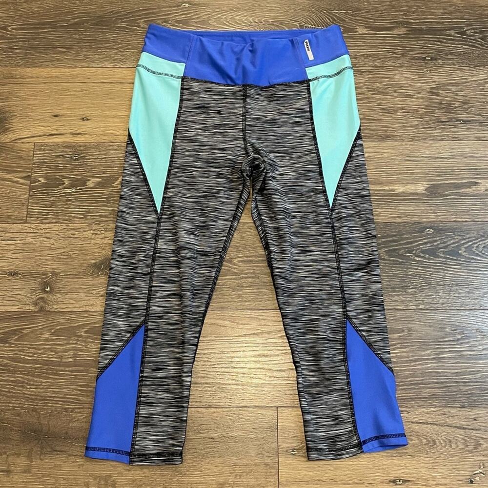 RBX Black & Gray Heathered Workout Leggings w/ Blue Panels Size L